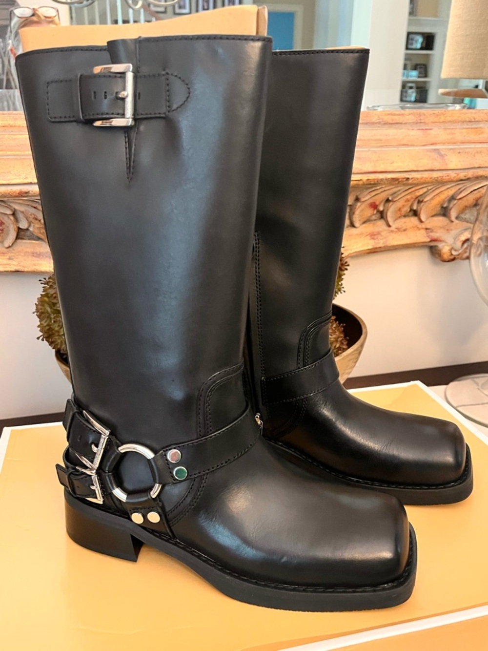NIB Michael Kors Crosby Moto Leather Boots Black Mid Calf Modern Festival - Picture 5 of 10